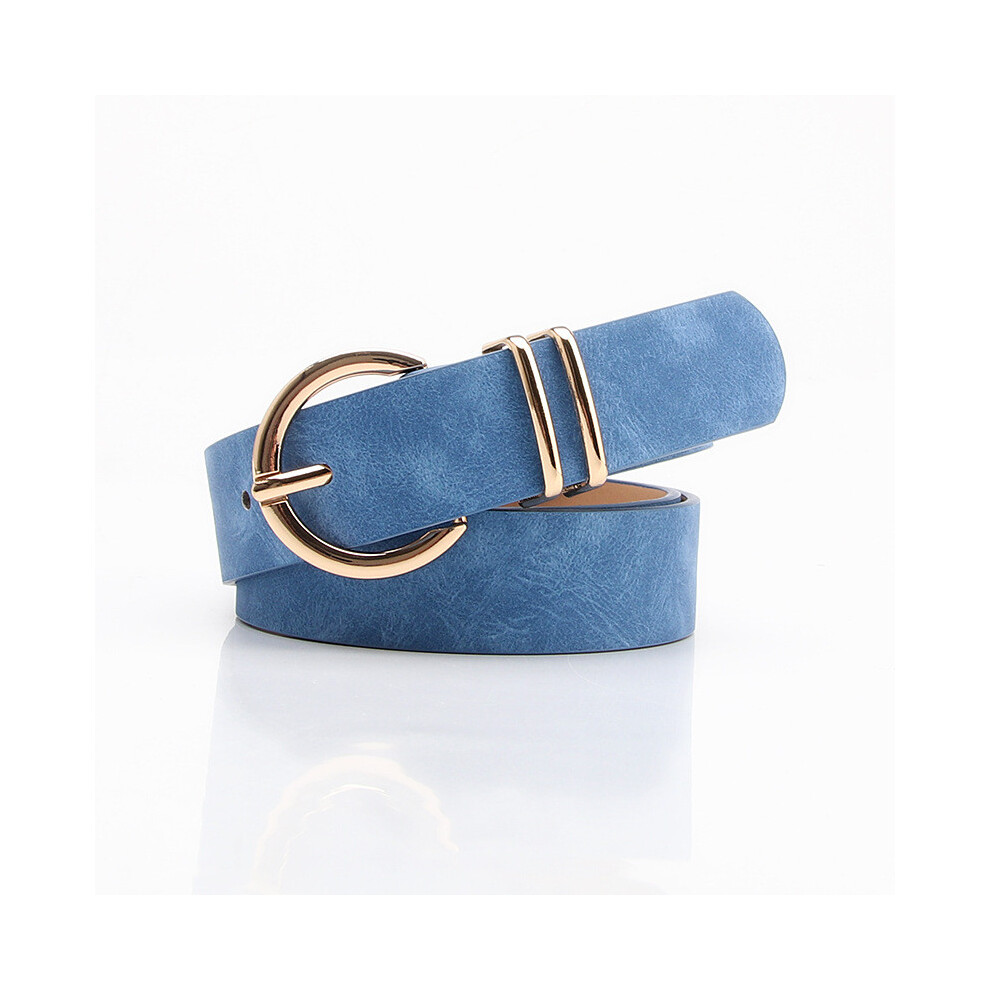 (Blue) Metal Buckle Golden Decoration Simple Matte Women Wide With Textured Waistband-image-OPC-PHD2WT8-NEW