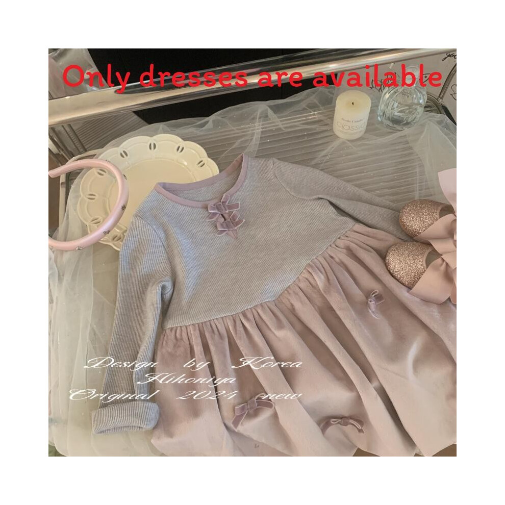 (90cm) Girls Long Sleeved Flower Bud Dress Designed With A Bow For Tie Children-image-OPC-PHD56M2-NEW