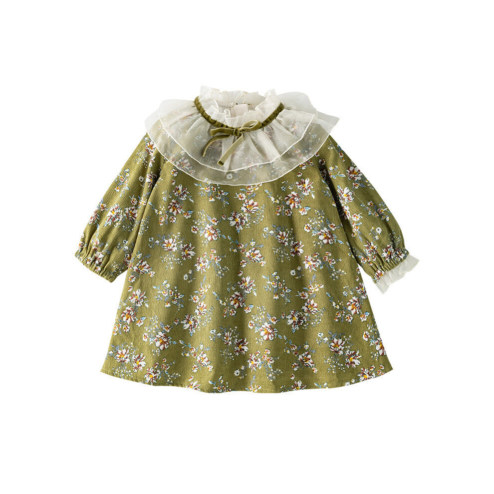 (140cm) Kids Mesh Girl Collar Floral Princess Dress For Spring And Fall School Outfit-image-OPC-PHD58BC-NEW