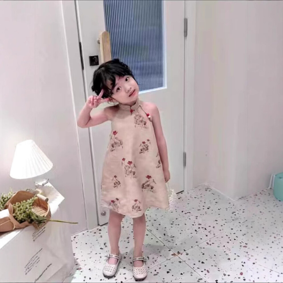 (120CM) Chinese Cheongsam Style Hanging Neck Princess Vest Skirt Print Daily Designs For-image-OPC-PHD58YG-NEW