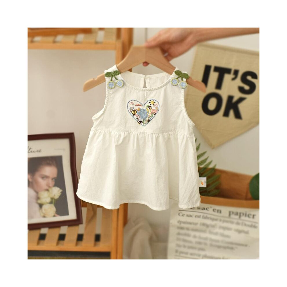 (Blue, 120cm) Flower Simple Cherry Embroidery Design Children Sleeveless Dress Summer Cotton-image-OPC-PHD5BSY-NEW