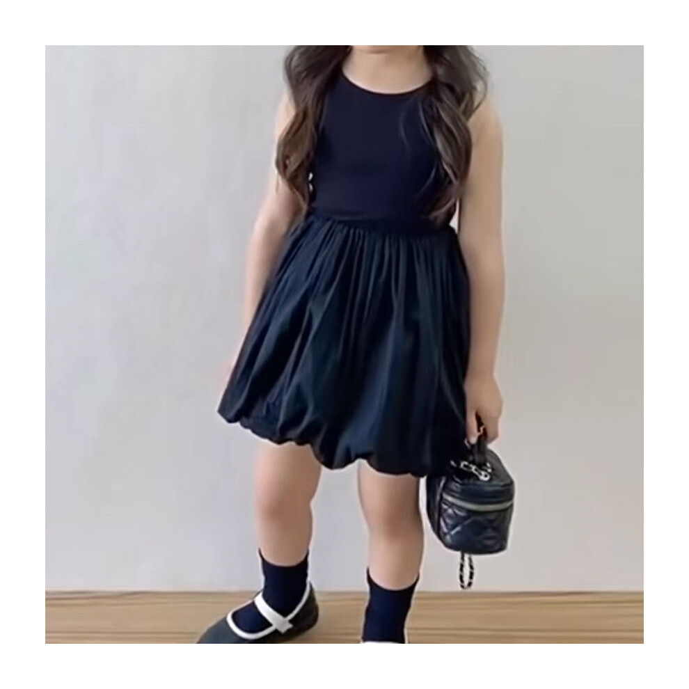 (Black, 110cm) Color Simple Solid Sleeveless Children Summer Cotton Breathable Skirt Bud Flower-image-OPC-PHD5C28-NEW