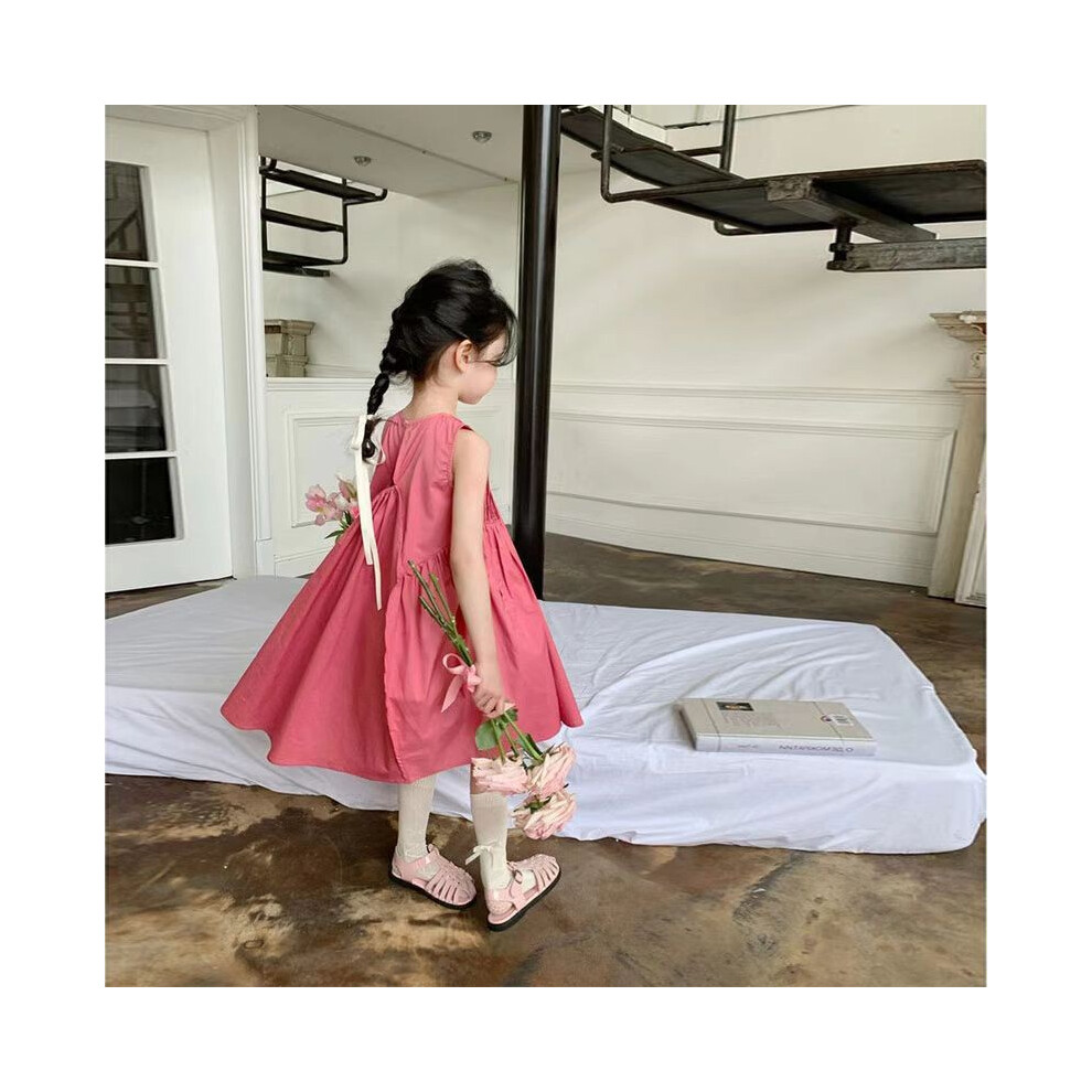 (Pink, 110cm) Solid Girl Summer Color Pleated Dress Sleeveless Design For Dressing Up Daily-image-OPC-PHD5C5Q-NEW