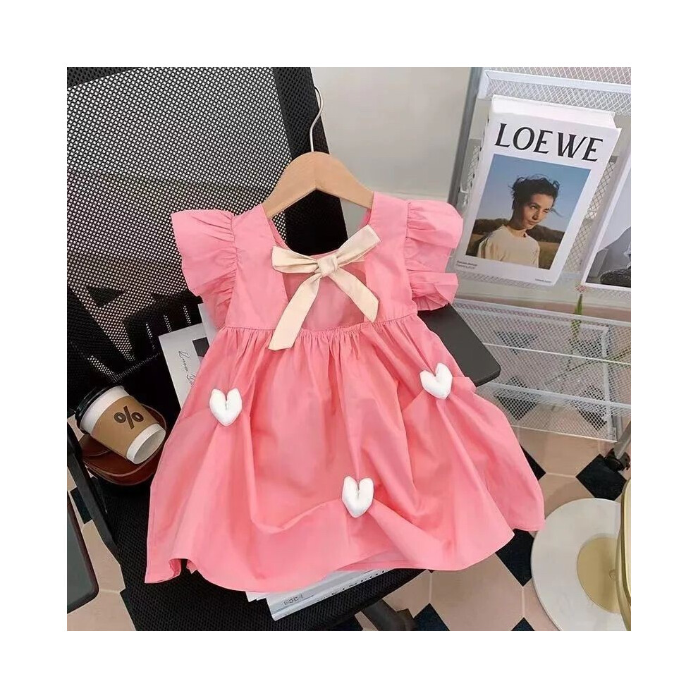 (Pink, 90cm) Backless Sleeve Flying Dress With Bow And Heartshaped Design Toddler For Summer-image-OPC-PHD5CTN-NEW