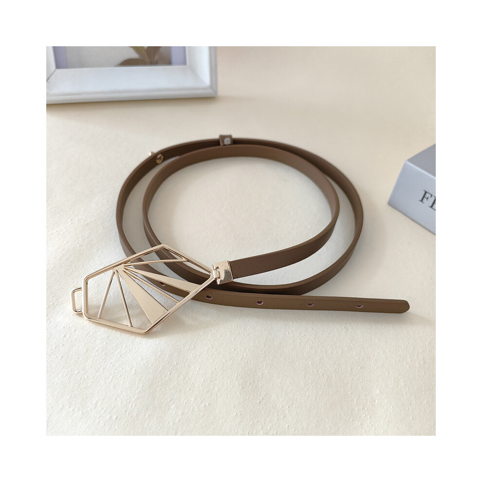 (Khaki) Designer Genuine Leather Thin Waist Belt Unique Shape Style Personal Decoration-image-OPC-PHD5FHQ-NEW