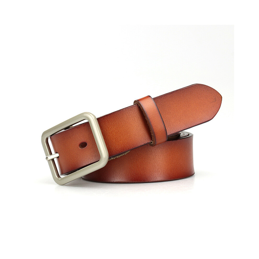 (Brown, 105cm) Two Men Women Layer Leather Belt Alloy Square Buckle Work Wear Decoration Casual-image-OPC-PHD5GGS-NEW