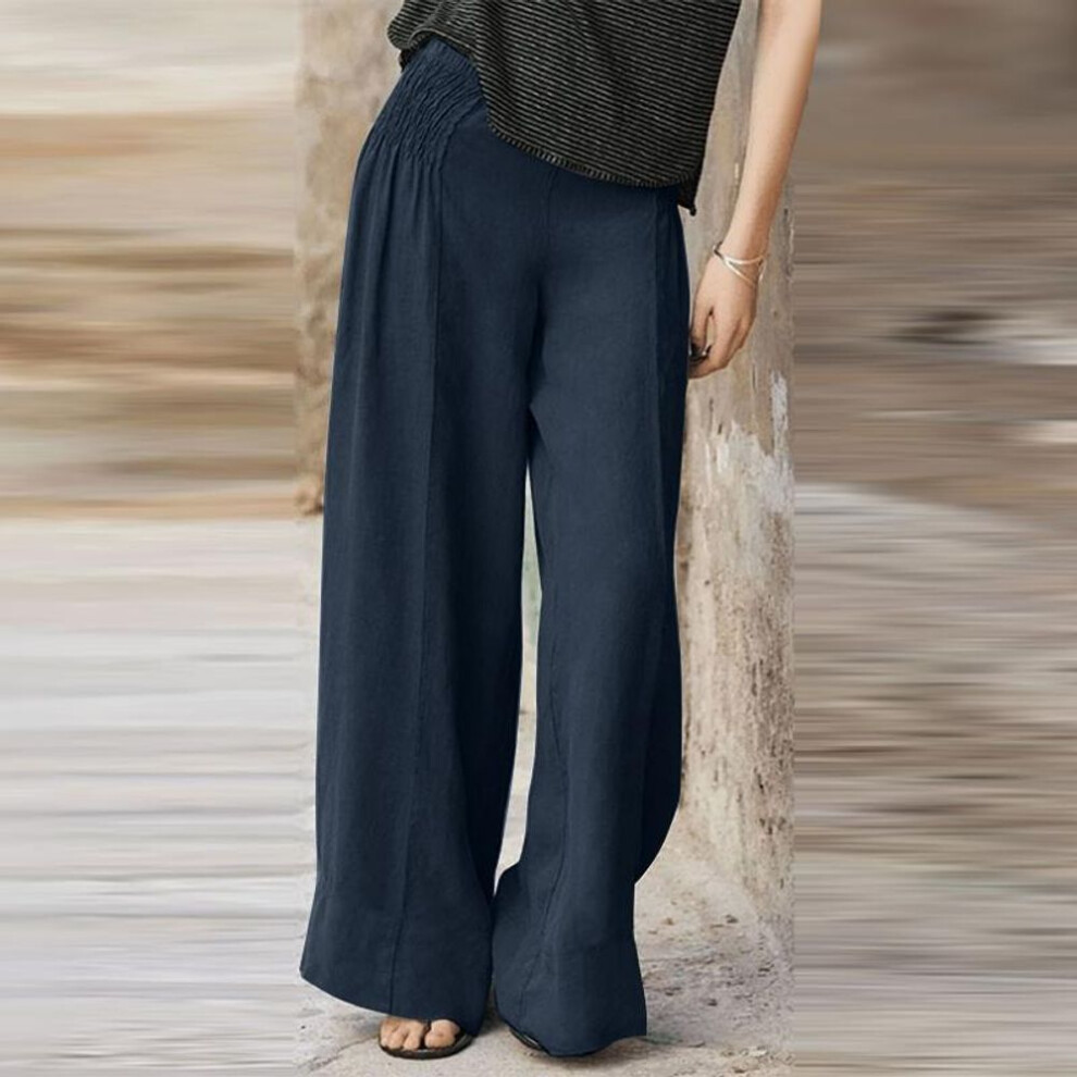 (dark blue, S) ZANZEA Women Summer Loose Straight Pleated Pants