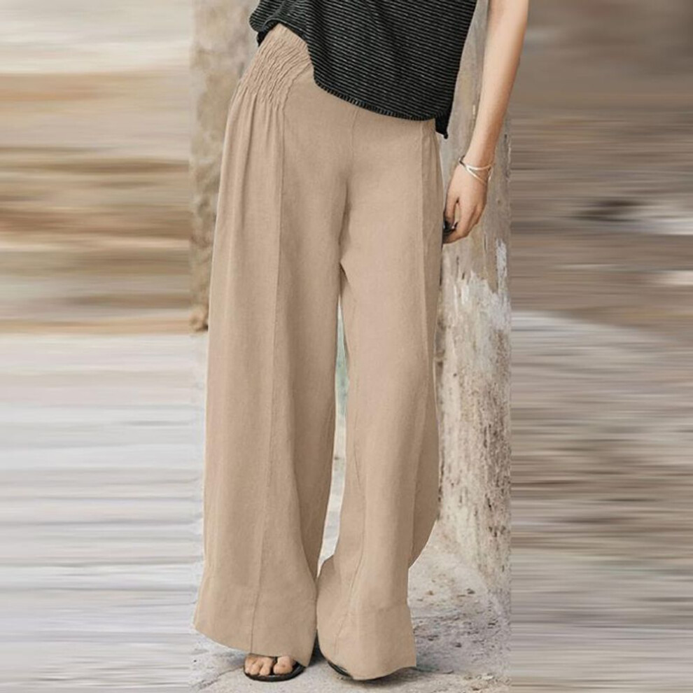 (khaki, L) ZANZEA Women Summer Loose Straight Pleated Pants