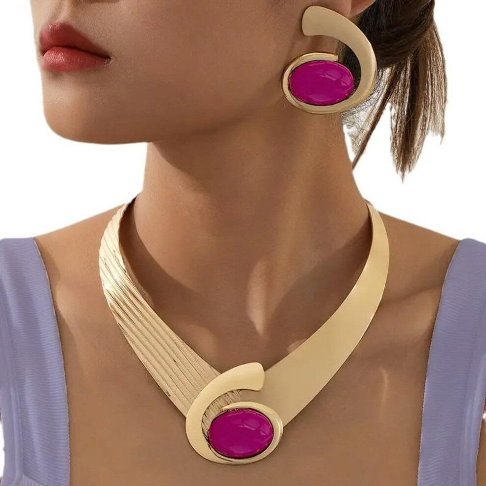 (pink) Fashion Charm And Temperament Jewelry Set Necklace And Earrings For Women Ladies