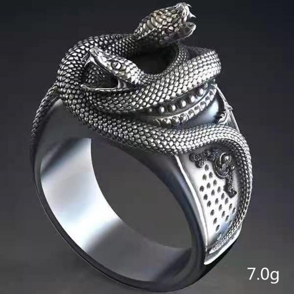 (7) Creative Double Snake Winding Silver Color Ring Domineering Men Jewelry Ring Retro Style Male Finger Accessories