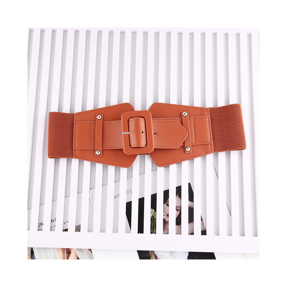 (Brown)Boucle Carrée Couleur Unie Ceinture Élastique pour Femme Robe Cadeau Décoration