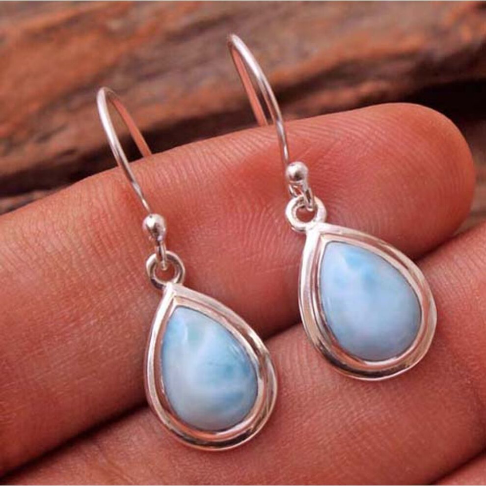 Silver Earring Larimar Gemstone Earring Handmade Jewelry