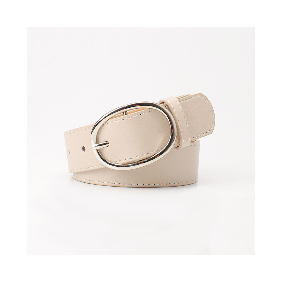 (Beige)Ceinture elliptique métal boucle aiguille taille pour femme style bureau et décontracté