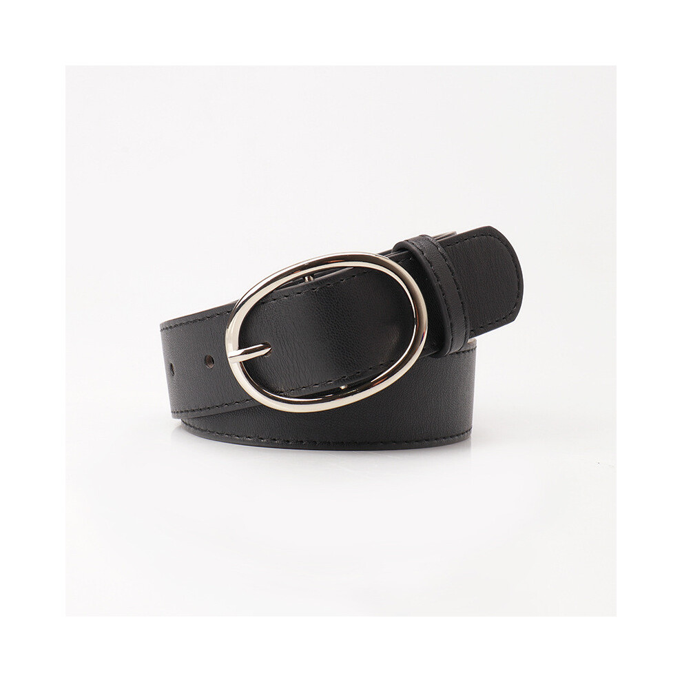 (Black)Ceinture elliptique métal boucle aiguille taille pour femme bureau et style décontracté