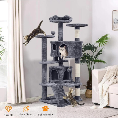 Large Cat Tree 135cm Cat Tower Scratching Posts Multi Level Kitten Tree House Tower 1
