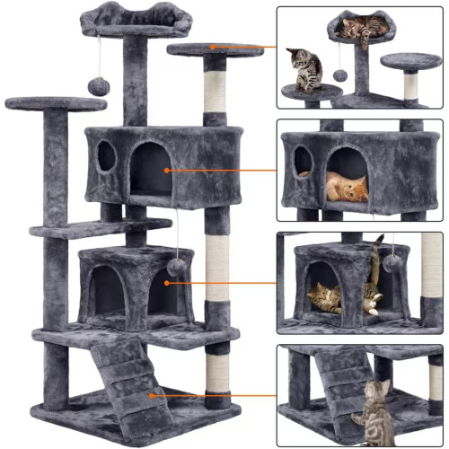 Large Cat Tree 135cm Cat Tower Scratching Posts Multi Level Kitten Tree House Tower 2
