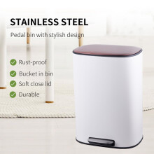 50L Stainless Steel Pedal Bin Soft Close Kitchen Bathroom Removable Inner Bucket