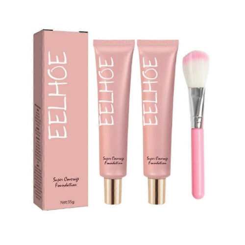 (2pcs) 1-3pcs Super Coverage Foundation with Buffing Brush, Super Coverage Foundation