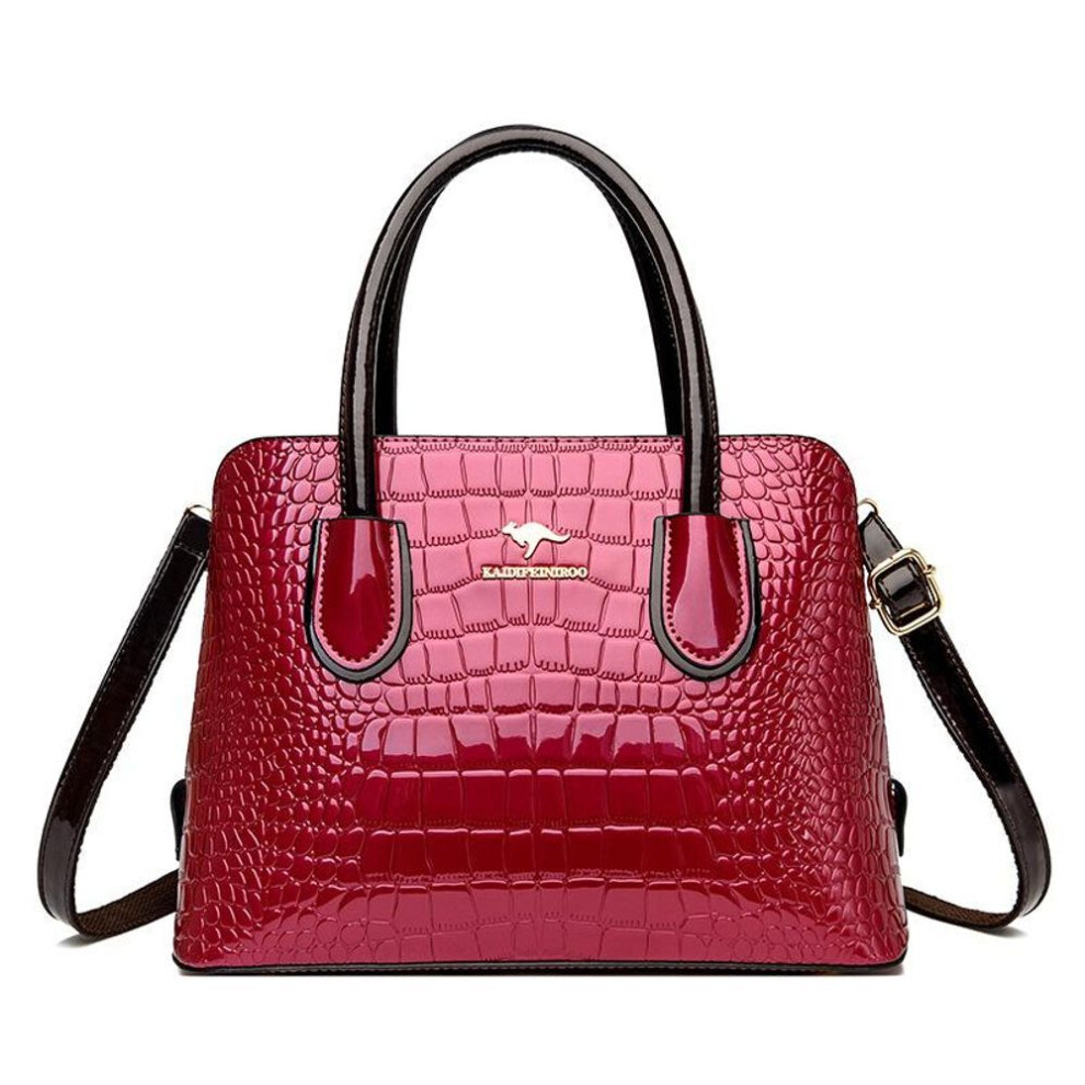 (pink) Crossbody Shoulder Bag Patent Leather Shiny Alligator Print Tote