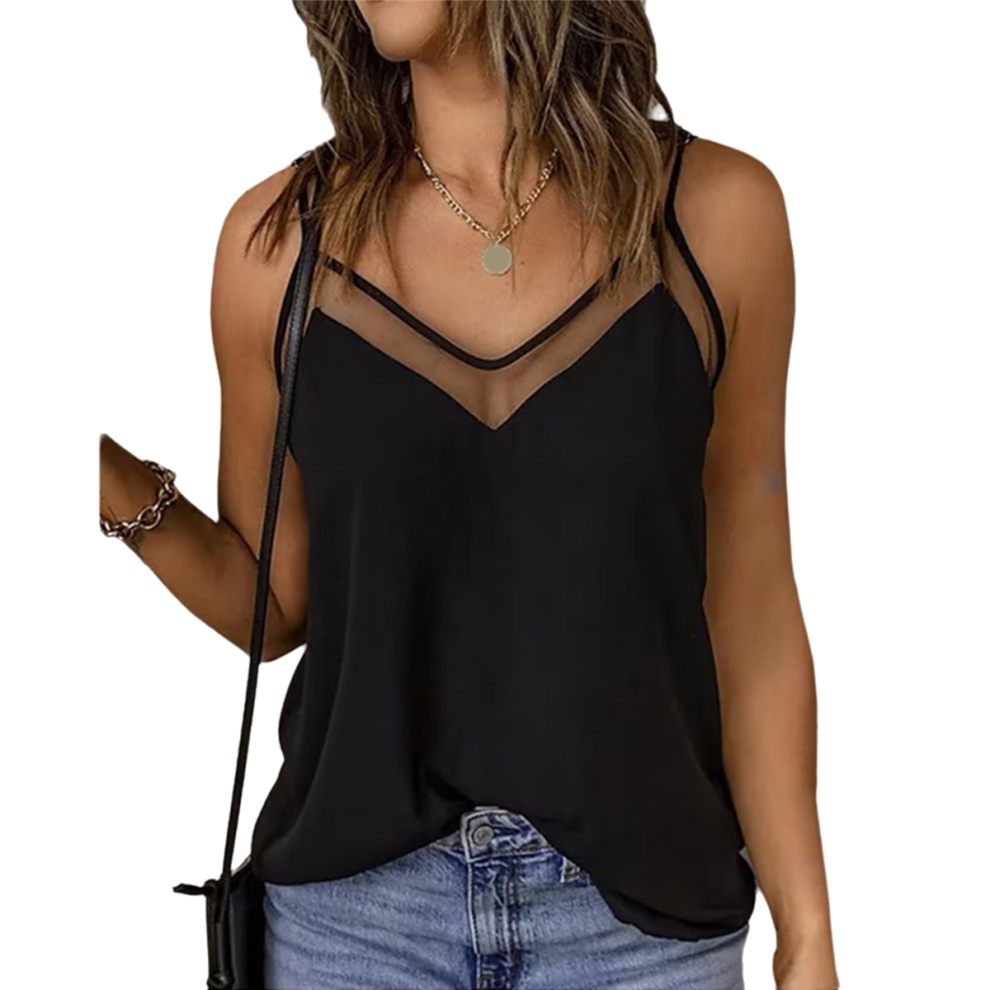 Débardeur pour femme, col en V, élégant, fluide, chemisier d'été, coupe ample, bretelles spaghetti