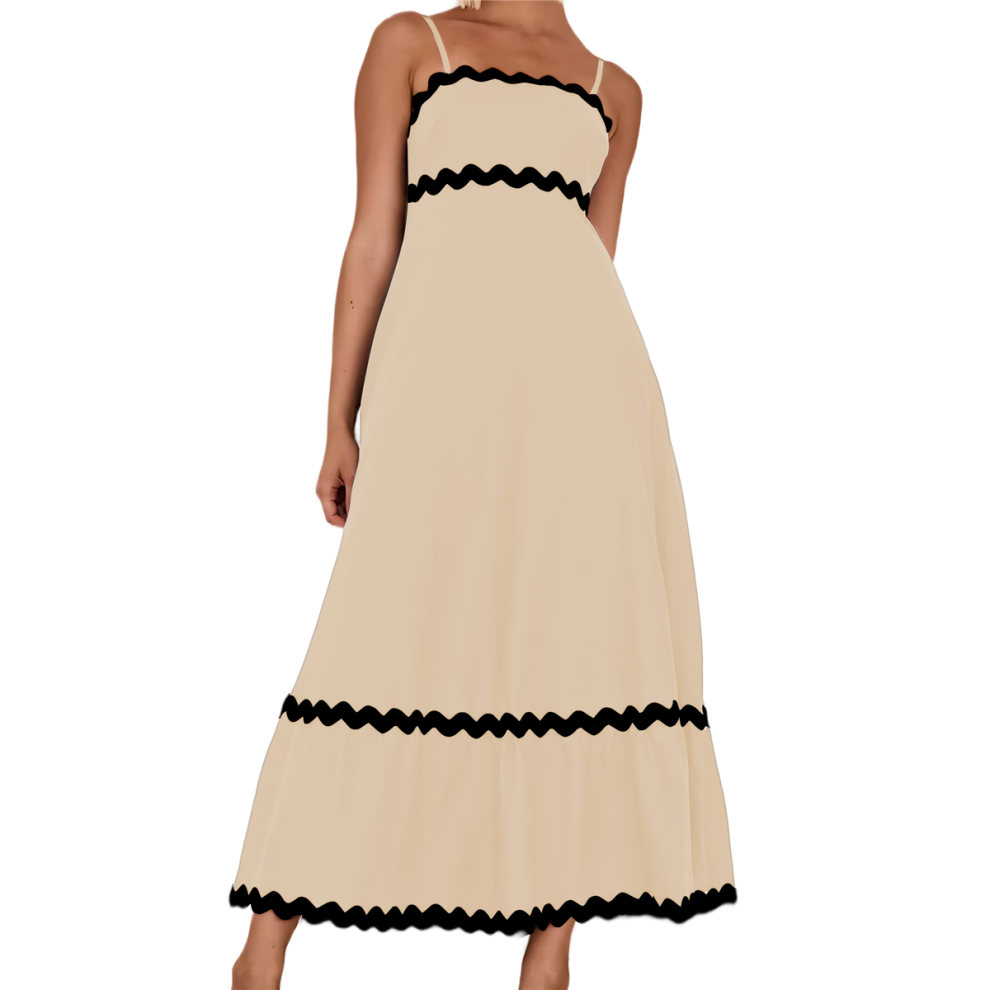 Robe longue fluide d'été 2025 pour femmes, décontractée, sans manches, bretelles spaghetti, volants, robe de plage longue, taille L
