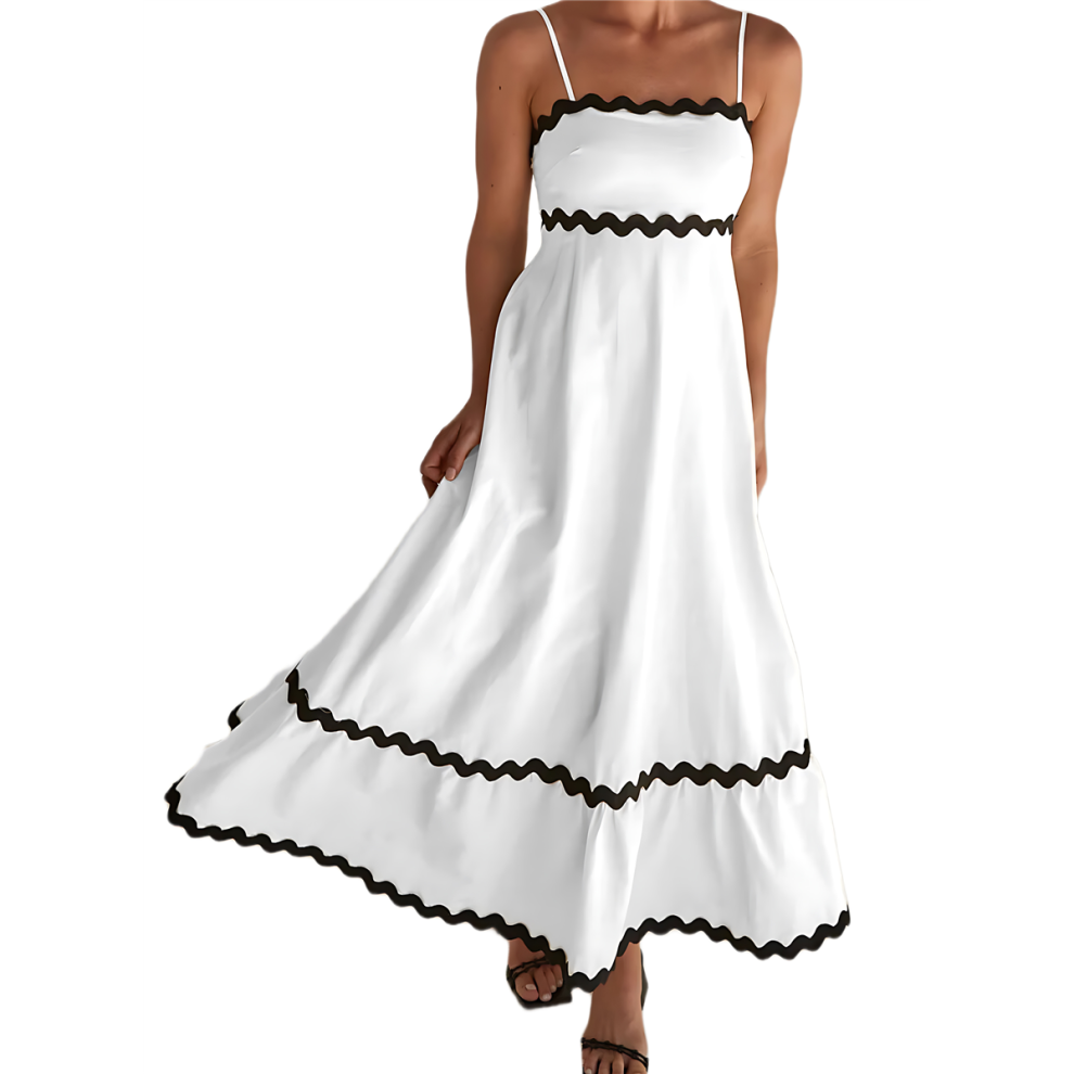 Robe longue fluide d'été 2025 pour femmes, décontractée, sans manches, bretelles spaghetti, à volants, robe de plage longue blanche et