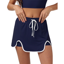 Kurzer Schlafrock für Damen, Pyjama, Yoga, Fitnessstudio, Laufen, aktiv, Kordelzug in der Taille mit Tasche, Tibet, L