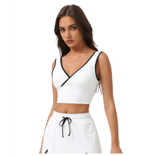 Sport crop top voor dames V-hals mouwloos voorgevormde bh workout yoga zwaan wit M