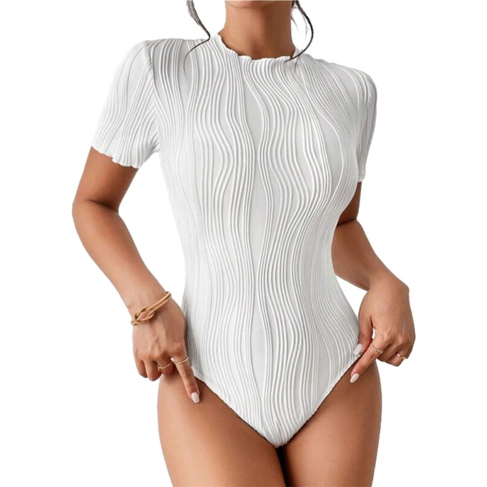 Bodys pour femmes, col ras du cou, manches courtes, tenues de sortie, justaucorps d'été, hauts, combinaisons, chemises, blanc, S