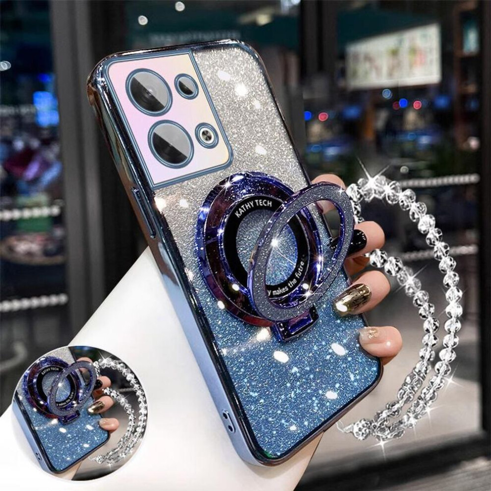 (blue, lnfinix Hot 40 Pro&TPU Soft Silicone) Glitter Crystal Bracelet Phone Holder Case For Infinix Note 40 Note40 Pro Plus Pro+ Hot 40 Pro 40i 4G 5G Stand Bracket Cover