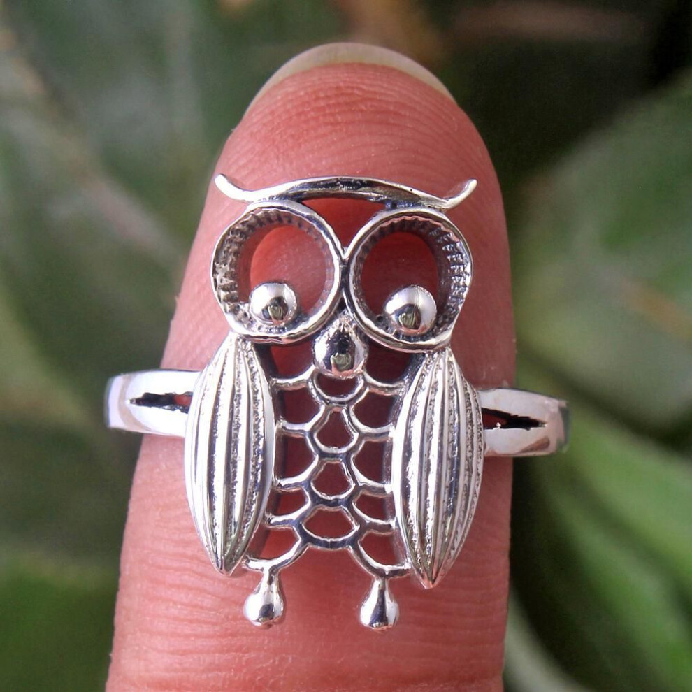 (silver, 6.5) Owl Ring, Unisex Ring,  Animal Jewelry, Silver Charm Jewelry, Handmade Jewelry, Silver Ring