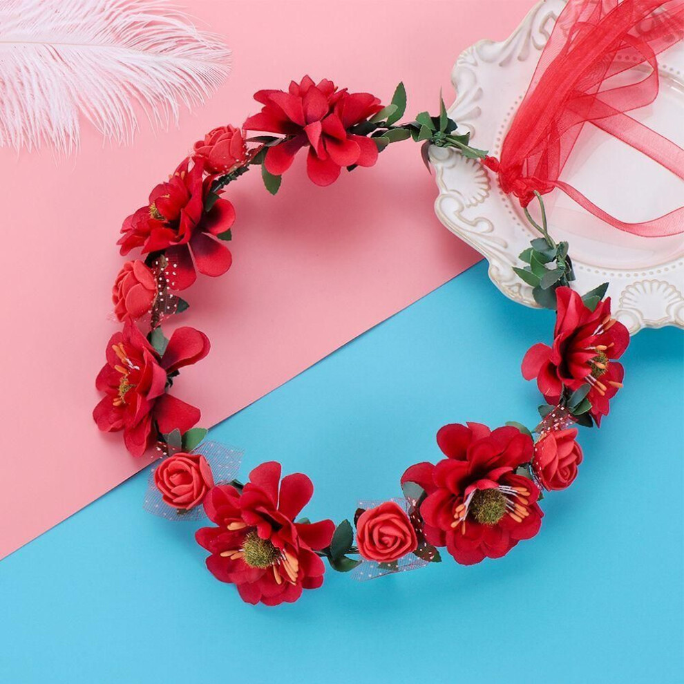 (red) Leaves Headbands Rose Flower Crown Girls Floral Wreath Bridal Halo Headpiece Bohemia Garland