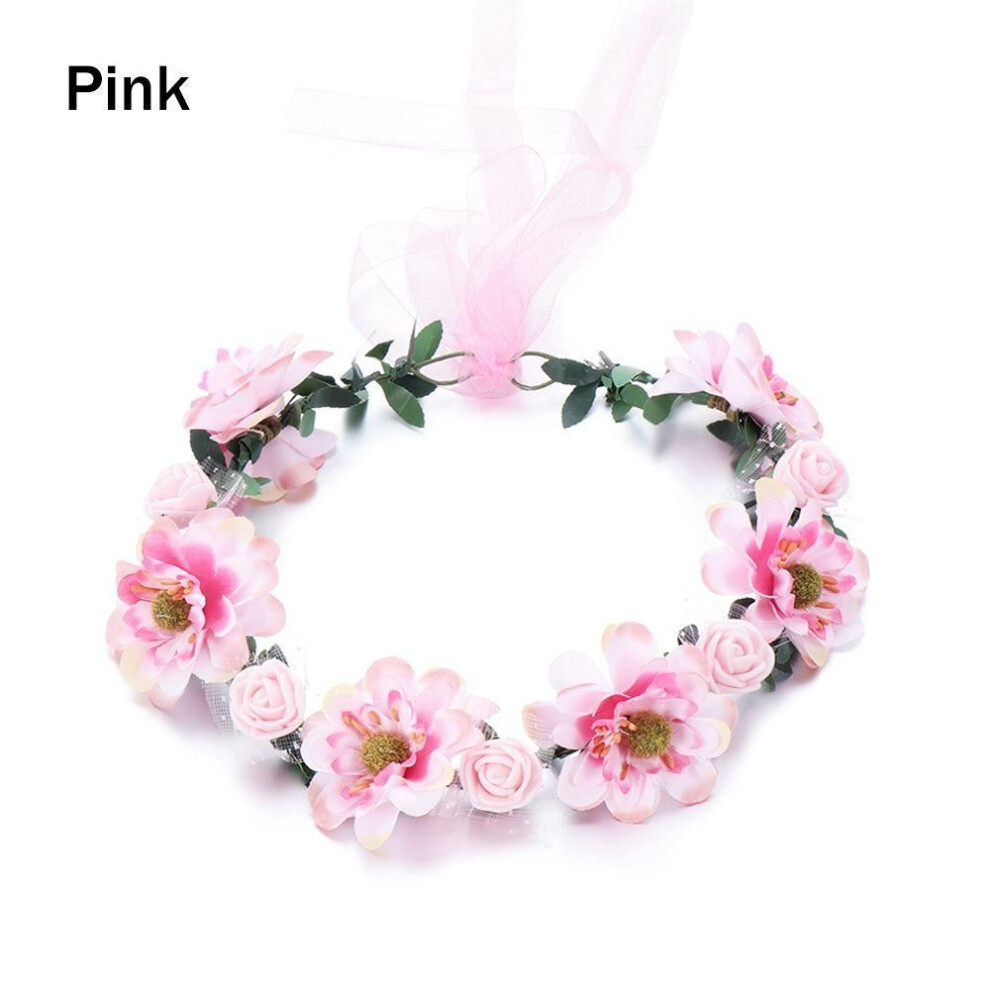 (pink) Leaves Headbands Rose Flower Crown Girls Floral Wreath Bridal Halo Headpiece Bohemia Garland
