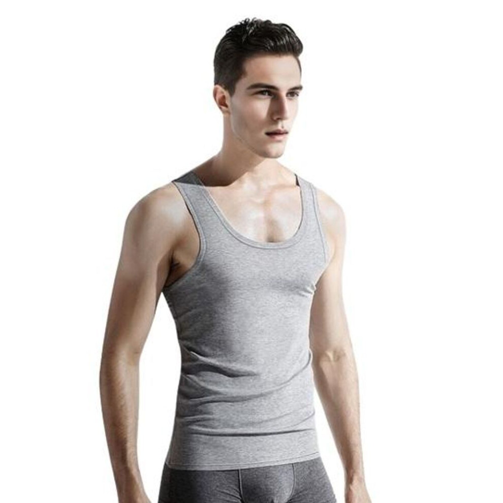 (grey, XL) Men Vest Crew Neck Sleeveless Slim Fit Tank Tops Solid Color Quick-Drying Tee Shirt Outdoor Street Wear
