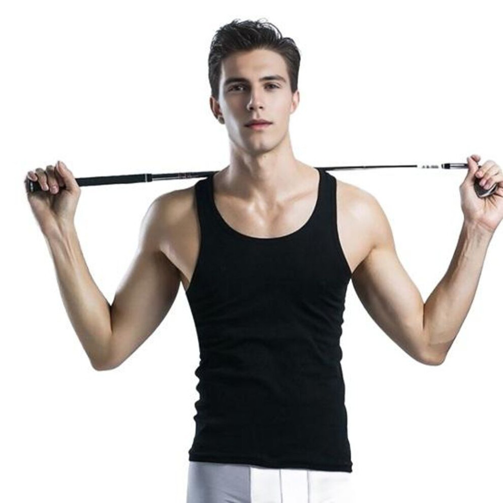 (black, L) Men Vest Crew Neck Sleeveless Slim Fit Tank Tops Solid Color Quick-Drying Tee Shirt Outdoor Street Wear