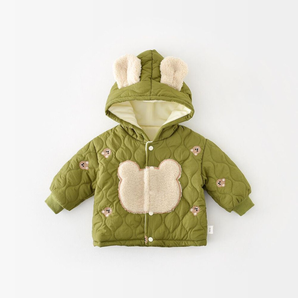 Baby Bear Embroidered Winter Cotton Jacket - Warm Quilted Fleece for Boys & Girls