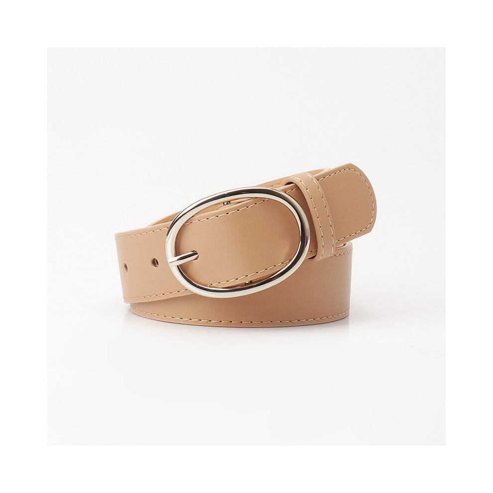 (Khaki)Ceinture elliptique métal boucle aiguille taille pour femme style bureau et décontracté