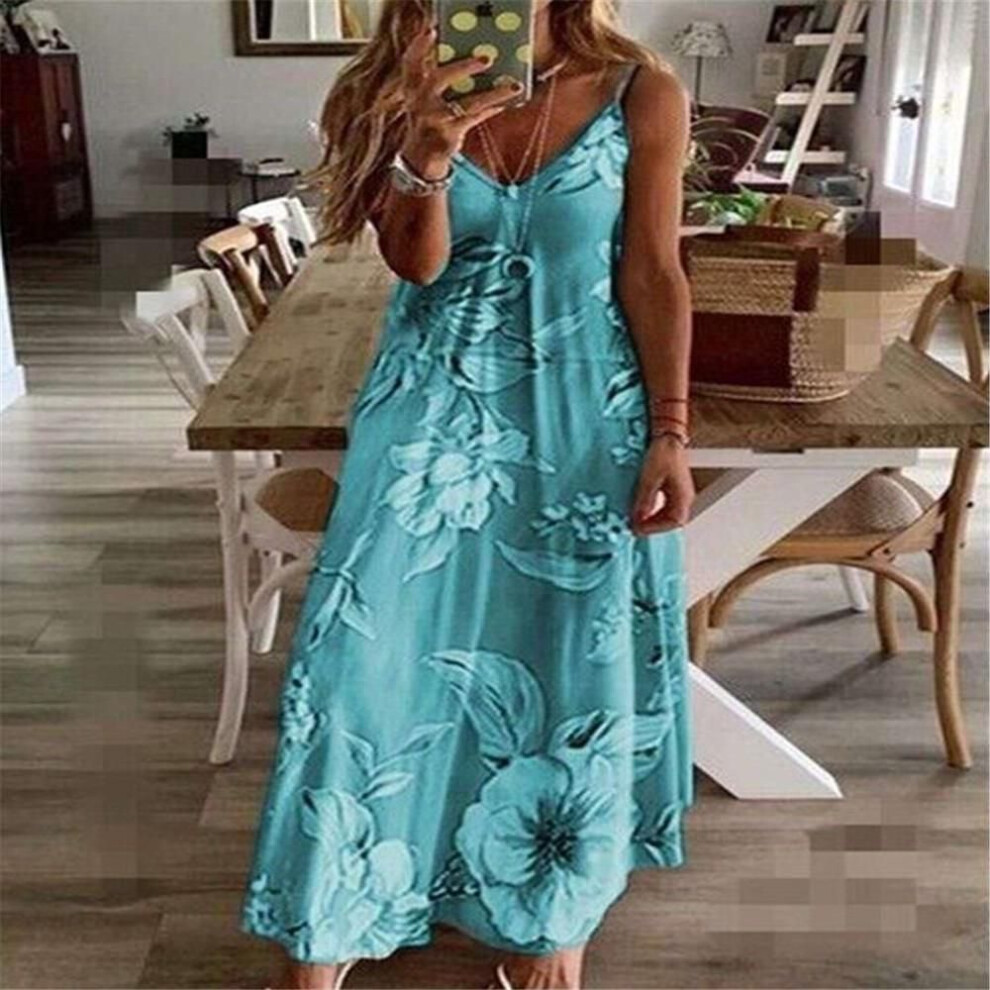 (water blue, S) Floral Slim Fit Suspender Dress - Spring/Summer Collection
