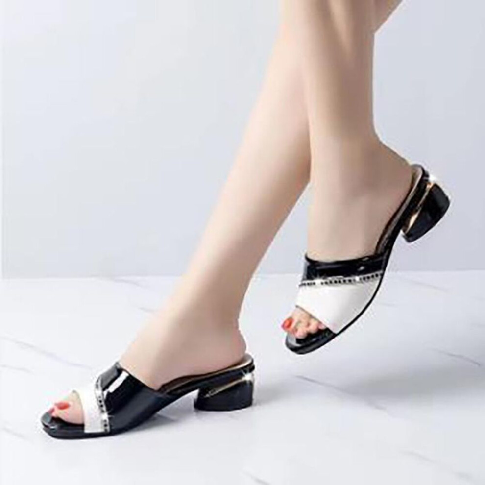 (black, 36RU/CN37) Sandales Women Fashion Toe High Heel Sandals Ladies Spring Comfort Pu Leather Sandals