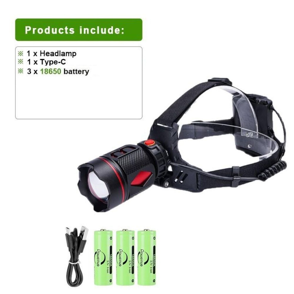 (18650 battery) Powerful LED Headlamp 800W Most Power Long Range 6000M Headlight USB Rechargeable Head Flashlight 18650 Fishing Hunting Lantern