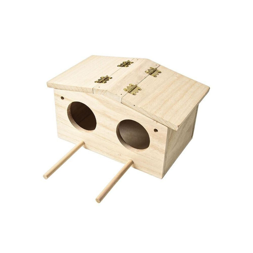 Bird Breeding Nest Parakeet Nesting Box Natural-Wood House Parrots Mating Box