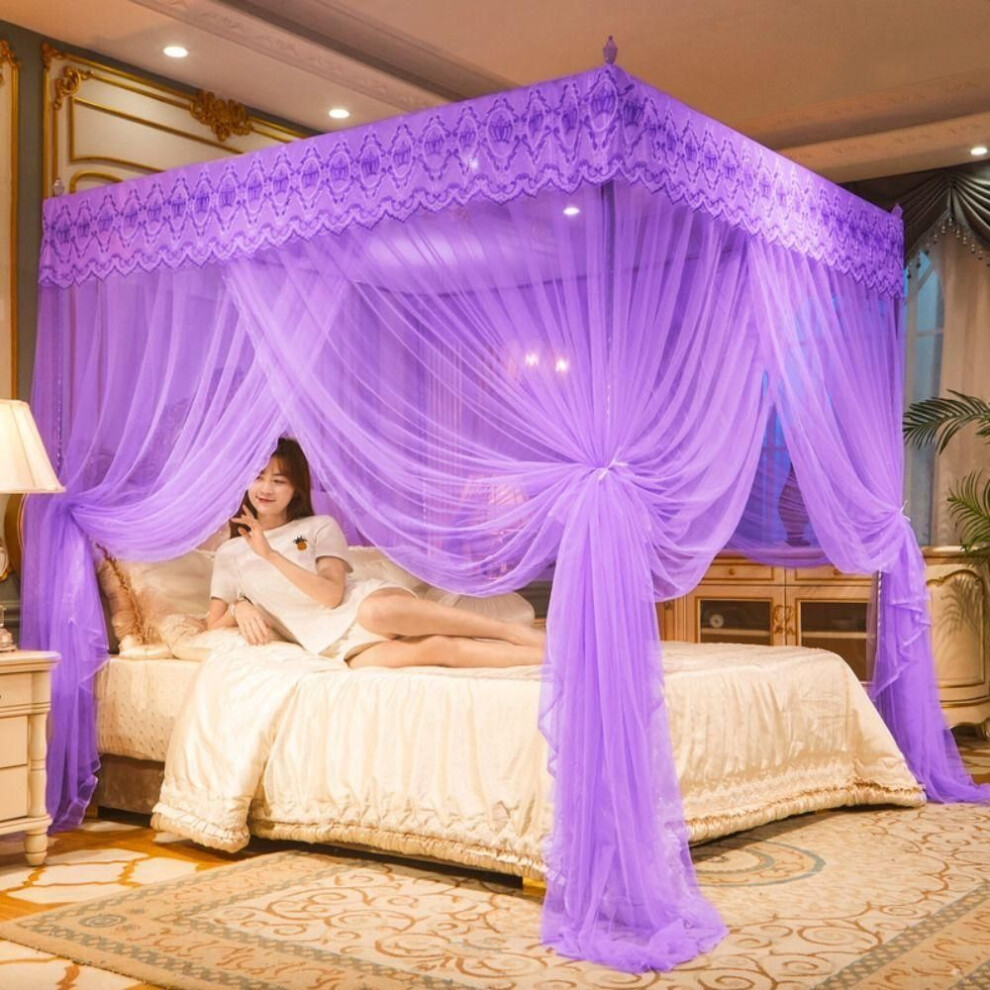 (purple, L) Size Lace Fabric Princess Style Home Decoration Bed Tent Bedding Article Bed Canopy Mosquito Net