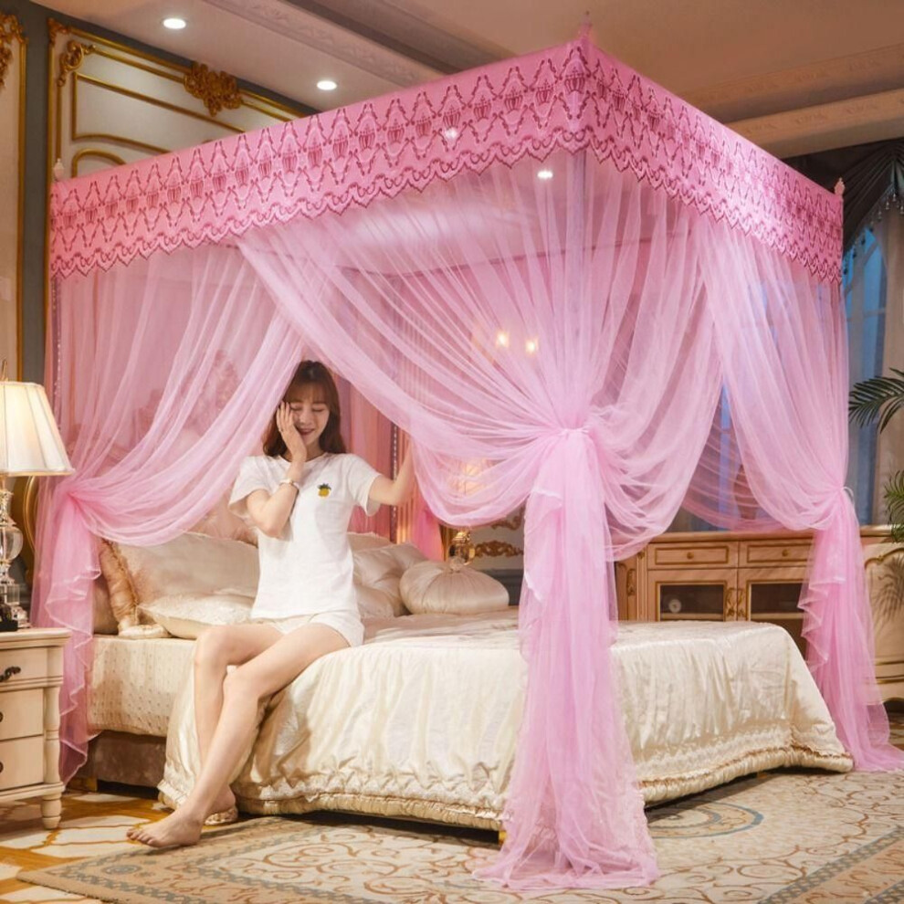 (pink, L) Size Lace Fabric Princess Style Home Decoration Bed Tent Bedding Article Bed Canopy Mosquito Net