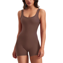 Tuta intera da allenamento per donna, senza schienale, contenitiva, senza maniche, con scollo a V, colore caffè, taglia M