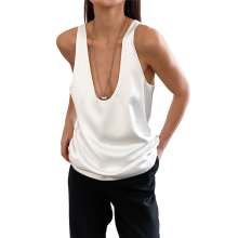 Dames zomer U-hals satijnen mouwloze casual tanktops wit S