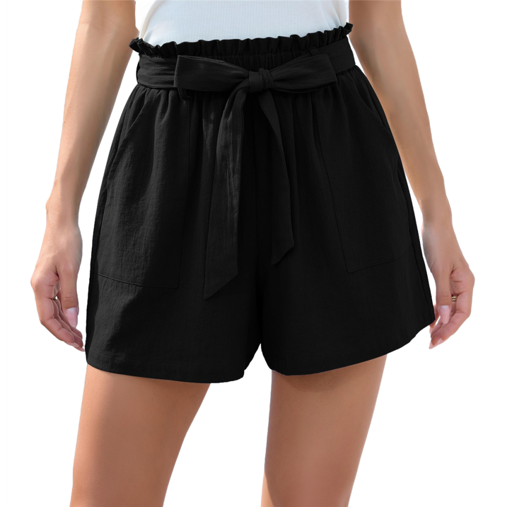 Damen Casual Shorts Bowknot BindegüRtel Sommer Mit Taschen Schwarz Xxl-image