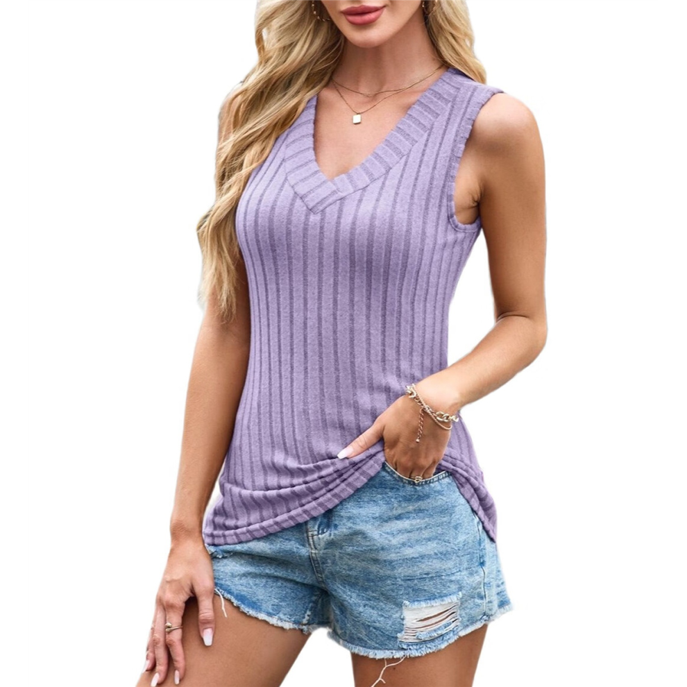Débardeurs pour femmes, col en V, pulls d'été, gilet léger, ourlet incurvé, mode printemps-été, plage, L