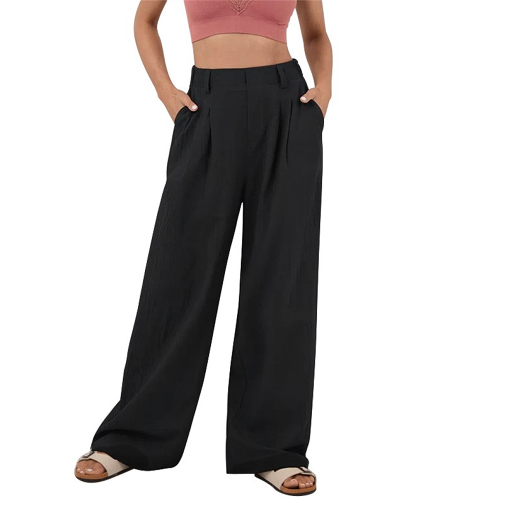 Pantalon de costume ample à jambes larges pour femme, coupe ample, taille haute élastique, style décontracté, long, noir, taille XS