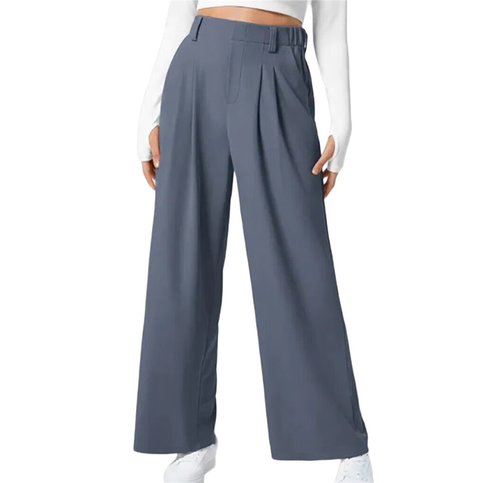 Pantalon de costume ample à jambes larges pour femme, coupe ample, taille haute élastique, style décontracté, gris foncé, taille XS