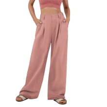 Damen Anzughose mit weitem Bein, lockere Passform, hohe elastische Taille, Business-Casual-Lange Hose, Pink, XXL